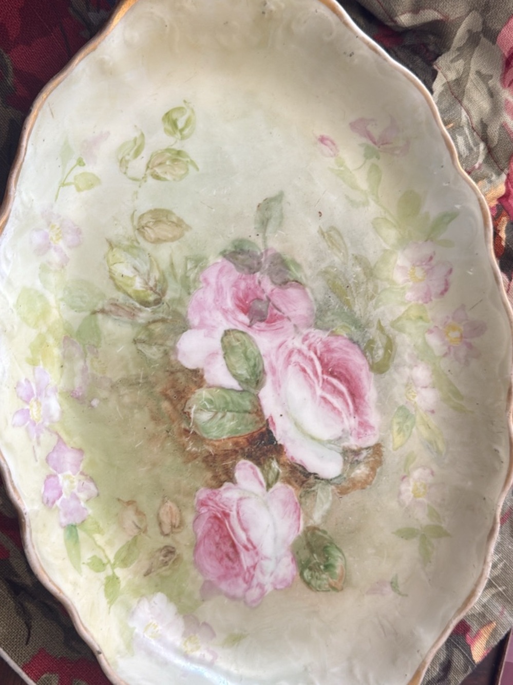 Painted Pink Rose Porcelain Dish